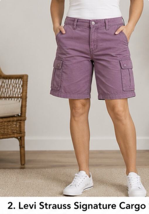 Signature by Levi Strauss & Co. Pants - Levi Strauss Signature Cargo Shorts Women’s Large Purple Utility Casual